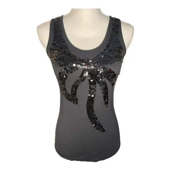 Miley Cyrus Max Azria Women’s Medium Black‎ Sequin Bow Tank Top - Picture 1 of 4